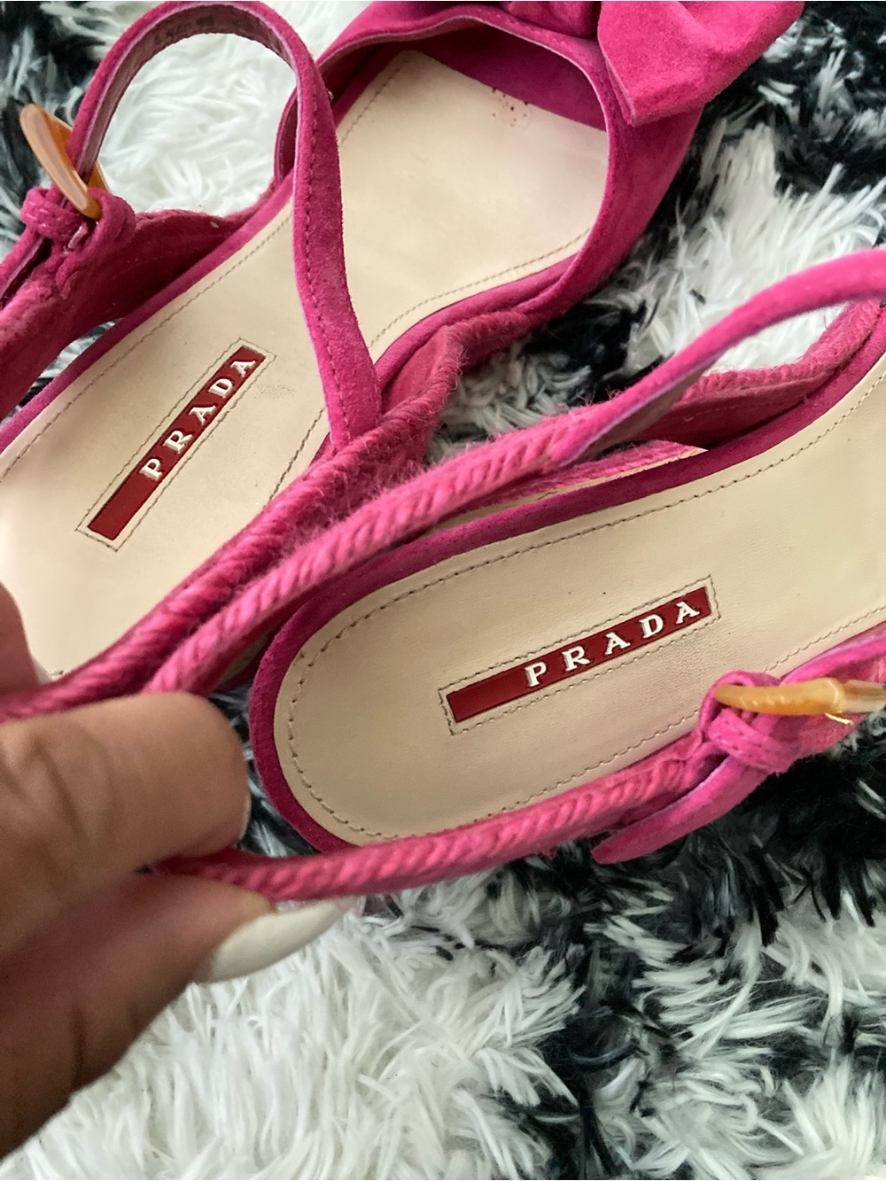 Prada Hot Pink Suede Bow Slingback Heels - Picture 4 of 9